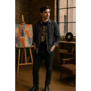 Robert Graham Men's Pinstripe Dress Shirt Black 2XL Quiet Luxury Y2K Statement